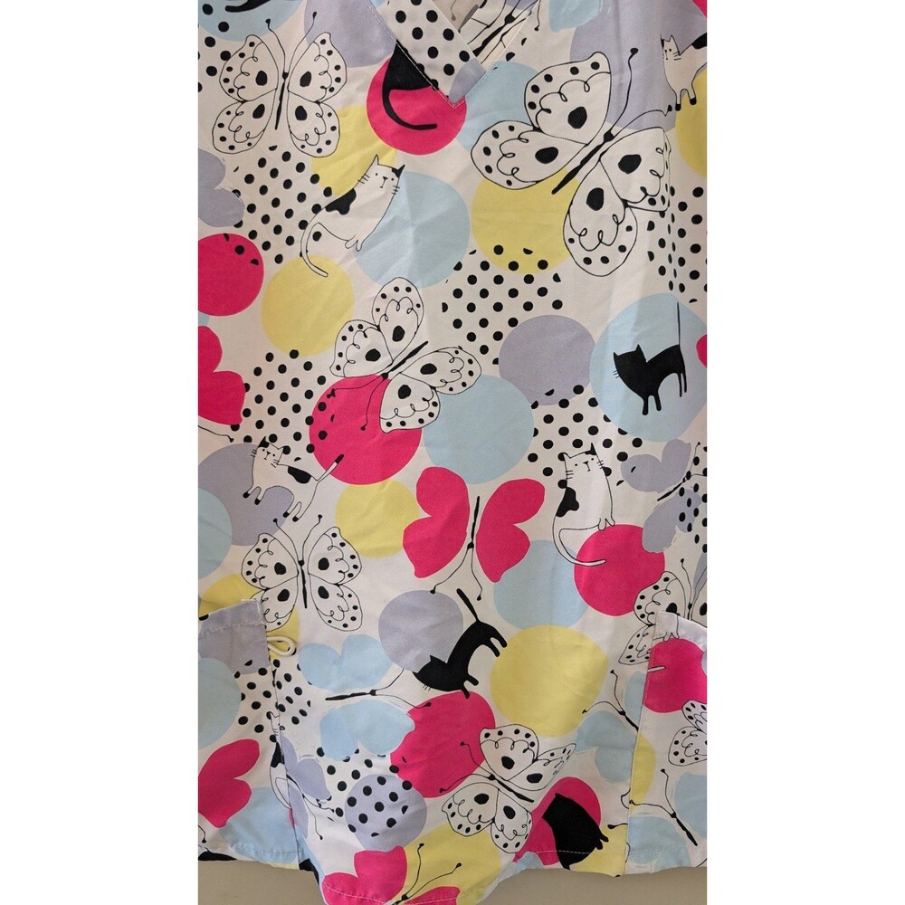 A Cut Above Cats and Butterflys Colorful Scrub Top - Picture 2 of 4